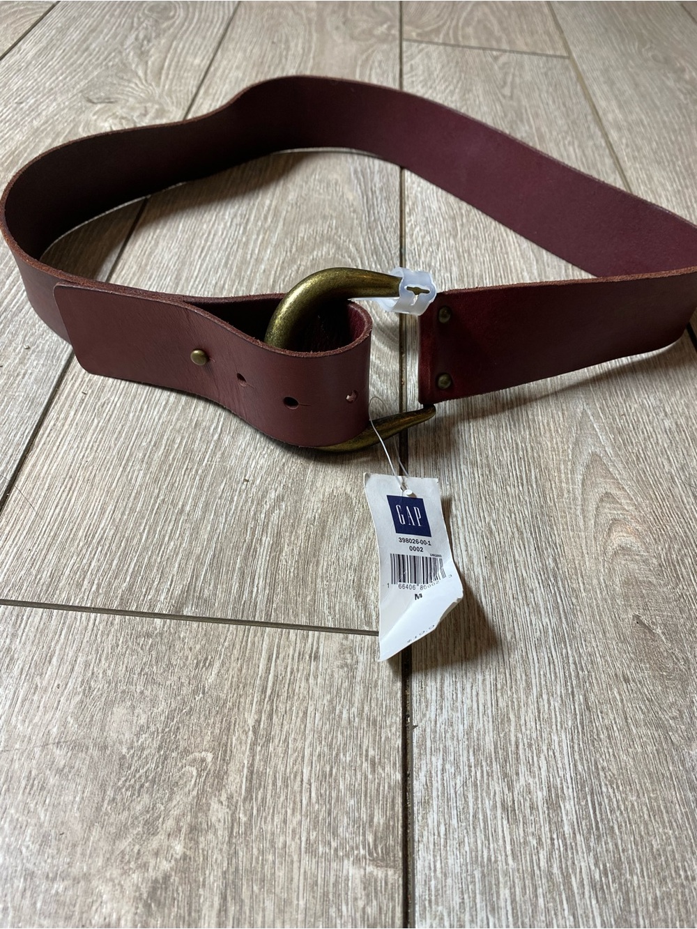 VTG GAP Maroon Thick Leather Wide Waist Cinch Belt Gold Hardware Size Medium